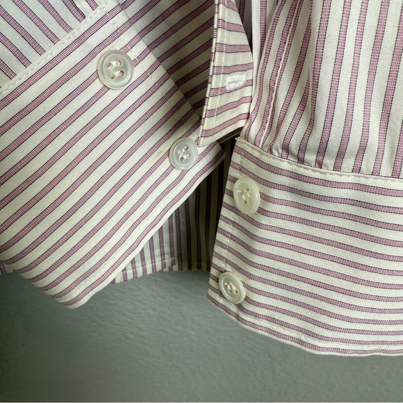 Theory Womens Shirt Small Striped Button-Up Cinched Waist Office Chic Pink White - Picture 7 of 9
